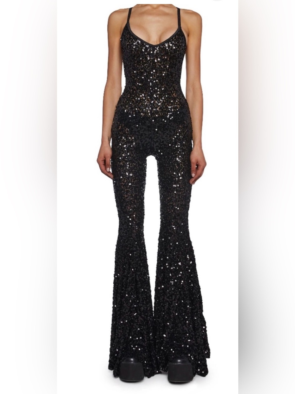 Dolls Kill: ClubExx black Sequinsand mesh jumpsuit NWT